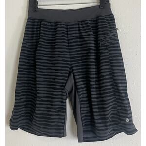 Lululemon Mens Board Shorts Trunks 11”Black Striped Lined W/ Compression S